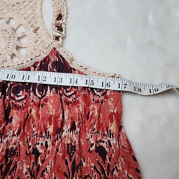 FREE PEOPLE Red Aztec Print Bohemian Top With Shell Detail - Picture 6 of 11